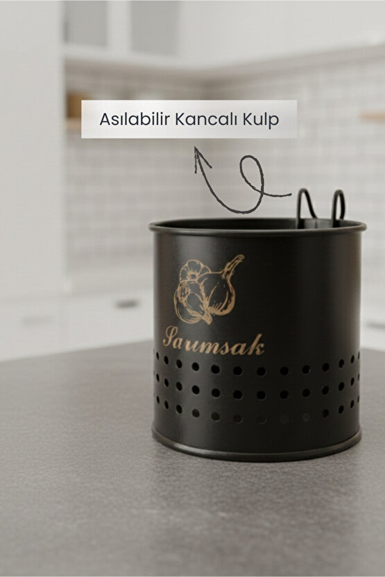 Metal Lüx Asılabilir Siyah Sarımsaklık Kovası | Çeyizlik
