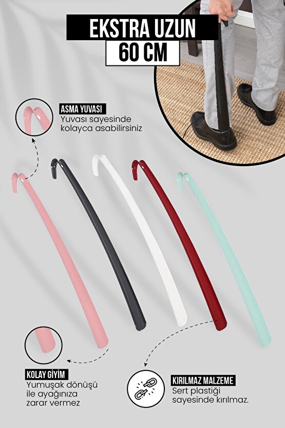 Beyaz Ayakkabı Çekeceği 60 Cm| Sert Plastik Asılabilir Çekecek Yumuşak Kerata Uzun