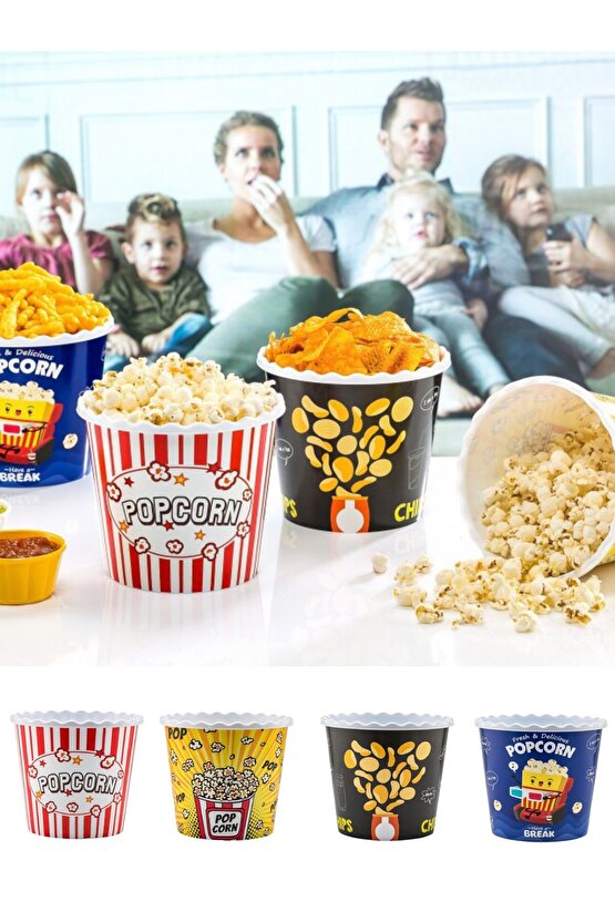 Sarı Popcorn Patlamış Mısır Kovası - Cips Ve Çerez Kutusu