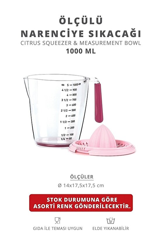 Ölçü Kaplı Pratik Limon Portakal Ve Narenciye Sıkacağı 1000 ml - (HEDİ?YE ATOM KURABİ?YE KALİBİ)