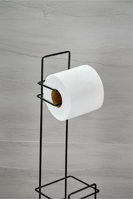 Yedek Hazneli Kare Wc Tuvalet Kağıtlığı - Siyah Ferforje Metal Lüx Banyo Kağıtlık