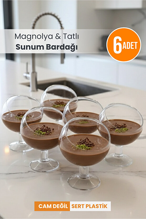 Plastik Kadeh Ayaklı Magnolia Tatlı Sunum Bardağı | 6lı Mika Magnolya Kasesi (CAM DEĞİLDİR)