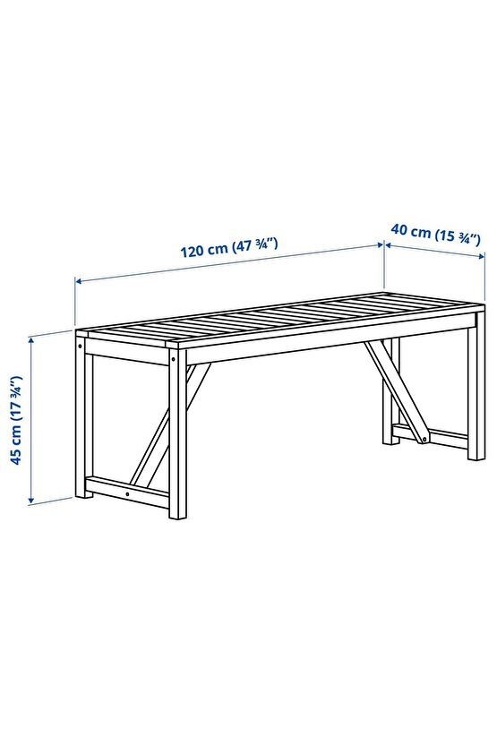 NÄMMARÖ bahçe bankı, açık kahverengi, 120 cm, mindersiz, arkalıksız