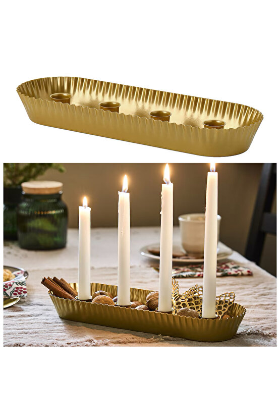 Vinterfint 34 cm Gold Altın Çelik Dekoratif Şamdan Mumluk