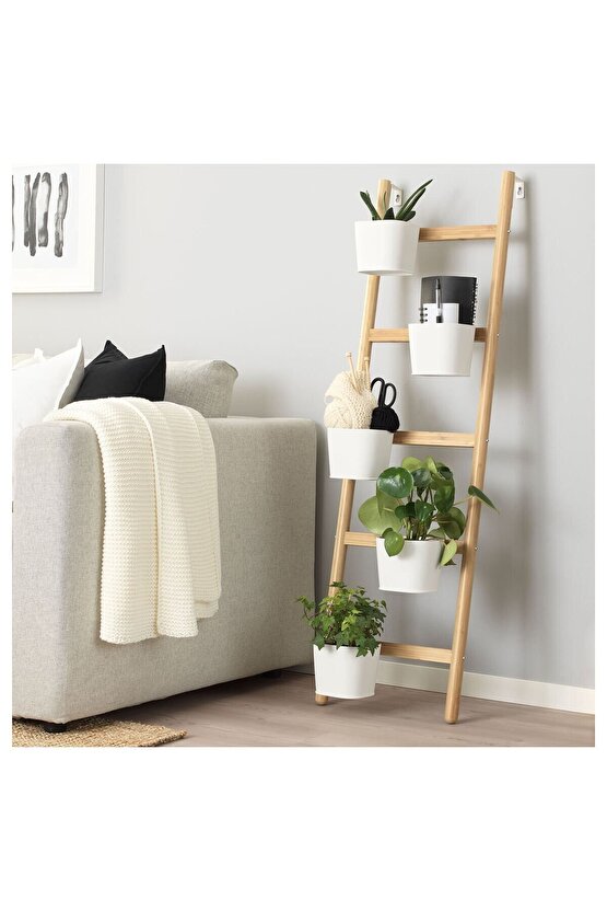 Çiçeklik, Bambu-Beyaz, Genişlik: 36 cm  Yükseklik: 125 cm  Saksının çapı: 12 cm