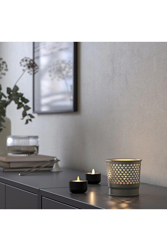 Metal Tealight Mumluk Çap: 10 Cm İkea Desenli Çelik Mum Kabı Yükseklik: 9 Cm