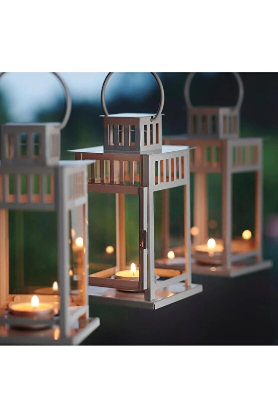 QUİCK Asılabilir Fener Mumluk Yükseklik 20 Cm Dekoratif Tealight Mumluğu Beyaz Renk 0098