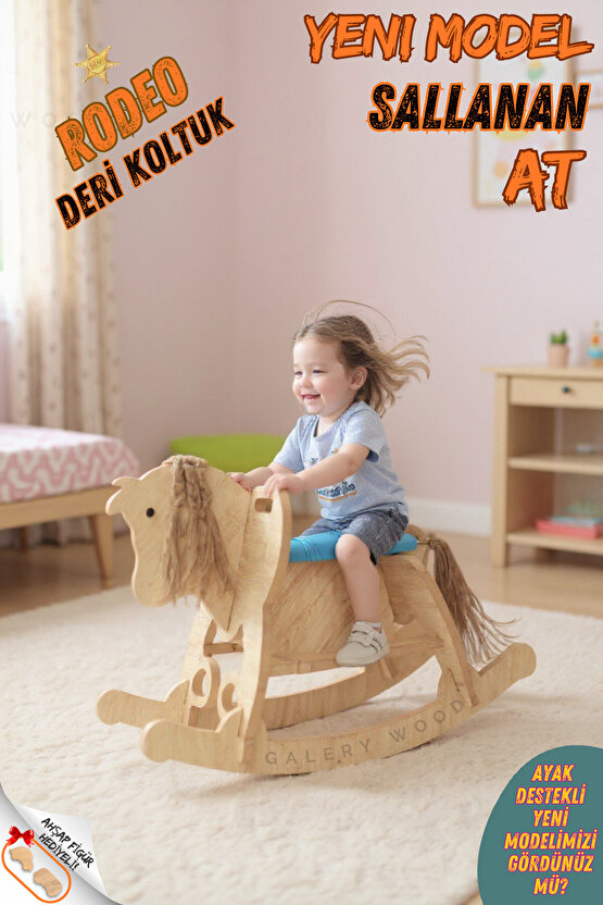 Ahşap Sallanan At-Deri koltuklu-Ayak Destekli-(Yeni Model)
