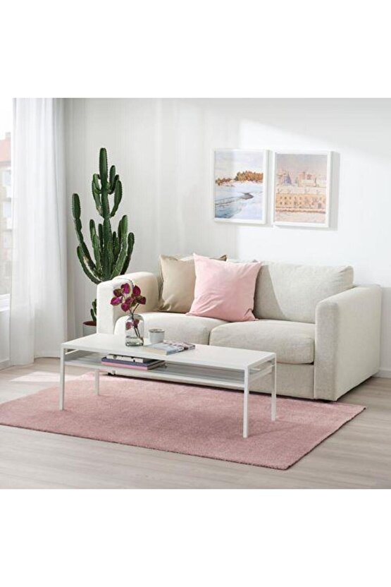 Halı, Uçuk Pembe Renk 133x195 cm MeridyenDukkan Parlak Efektli Kalın Tüyler Ev Tekstili