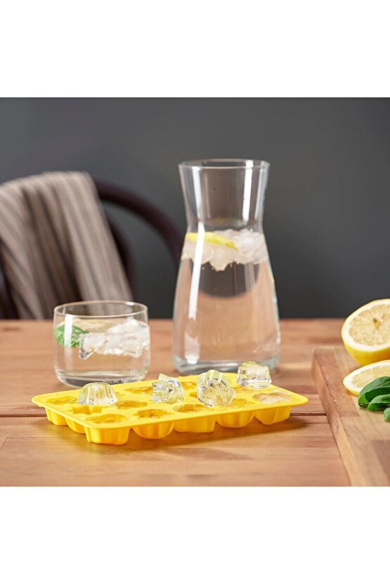 2 Adet Şekilli Buz Kalıbı 2x20x14,5 Cm 2li Set 15 Bölmeli Buz Kalıbı Kauçuk Sarı Renk
