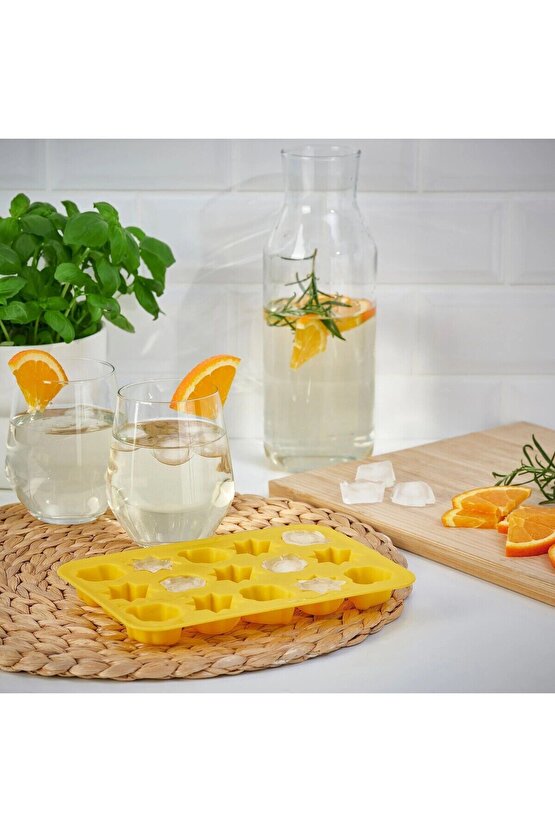 2 Adet Şekilli Buz Kalıbı 2x20x14,5 Cm 2li Set 15 Bölmeli Buz Kalıbı Kauçuk Sarı Renk