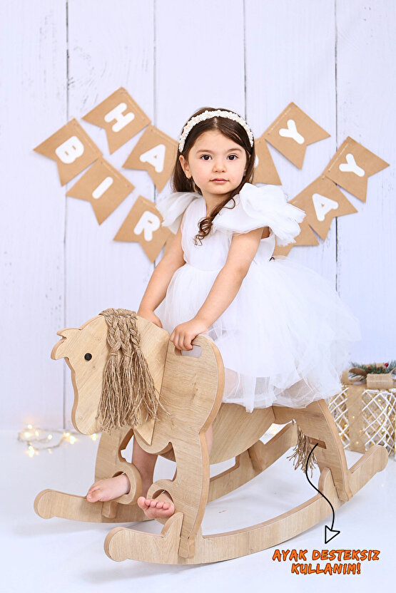 Ahşap Sallanan At-Deri koltuklu-Ayak Destekli-(Yeni Model)