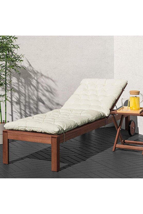 Şezlong Minderi, Bej Renk 190x60 cm Bağcıklı Minder İç-Dış Mekan