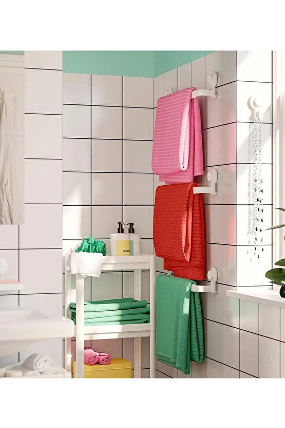 4 Katlı Plastik Raf Yükseklik 100 Cm Banyo Rafı Düzenleyici Beyaz Renk
