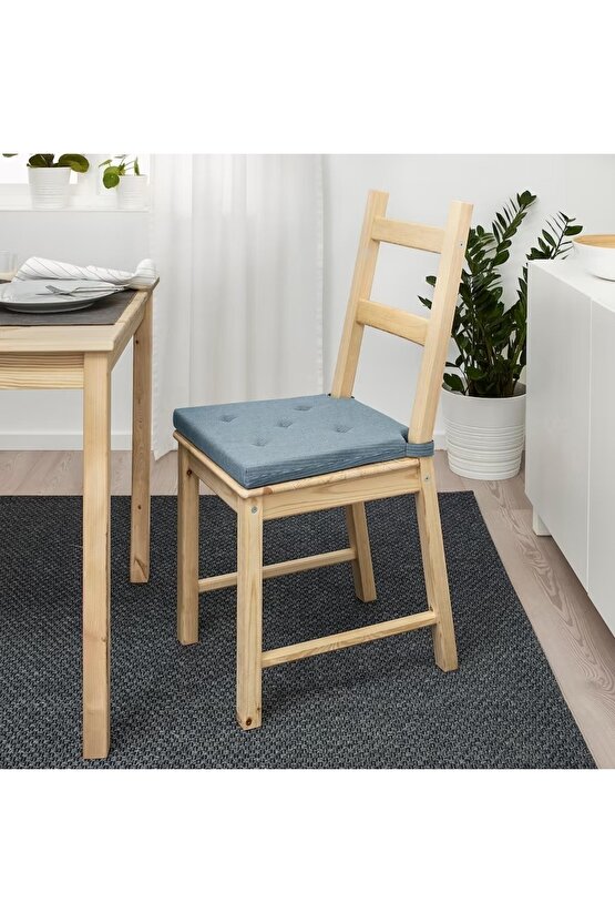 Justına Mavi Sandalye Minderi Cırt Cırt Bantlı 3542x40x4 Cm Minder