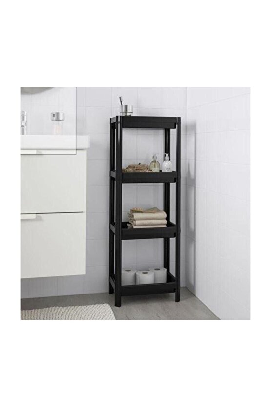 4 Katlı Siyah Bölmeli Banyo Raf Düzenleyici