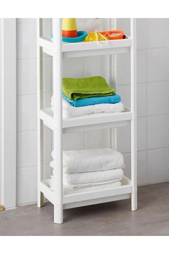 4 Katlı Plastik Raf Ünitesi 37x23x101 Cm İkea Banyo Rafı Beyaz Düzenleme Rafı