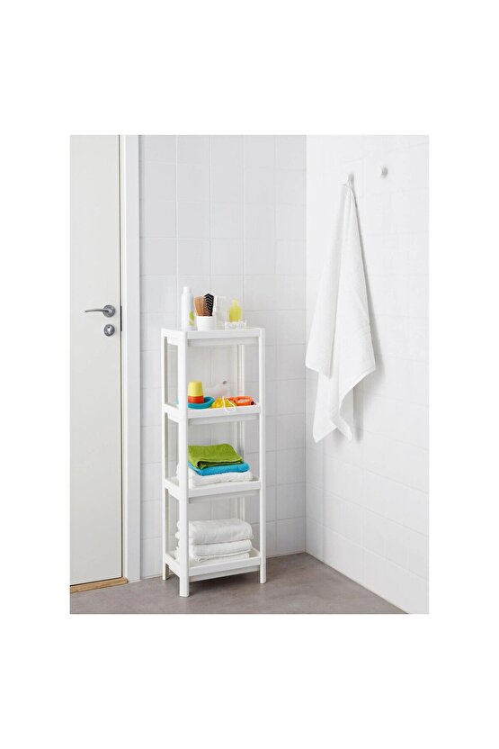 4 Katlı Plastik Raf Ünitesi 37x23x101 Cm İkea Banyo Rafı Beyaz Düzenleme Rafı