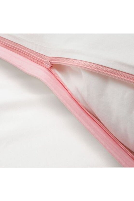 Vankrets Tek Kişilik Nevresim Takımı, Pembe Şeritli Puantiyeli Beyaz 150x200 cm 152 iplik Fermuarlı