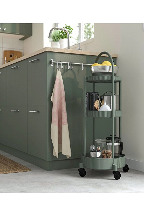 QUİCK 3 Katlı Tekerlekli Servis Arabası 36x36x86 Cm İkea Kulplu Servis Banyo Rafı Plastik Raf