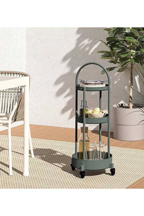 QUİCK 3 Katlı Tekerlekli Servis Arabası 36x36x86 Cm İkea Kulplu Servis Banyo Rafı Plastik Raf