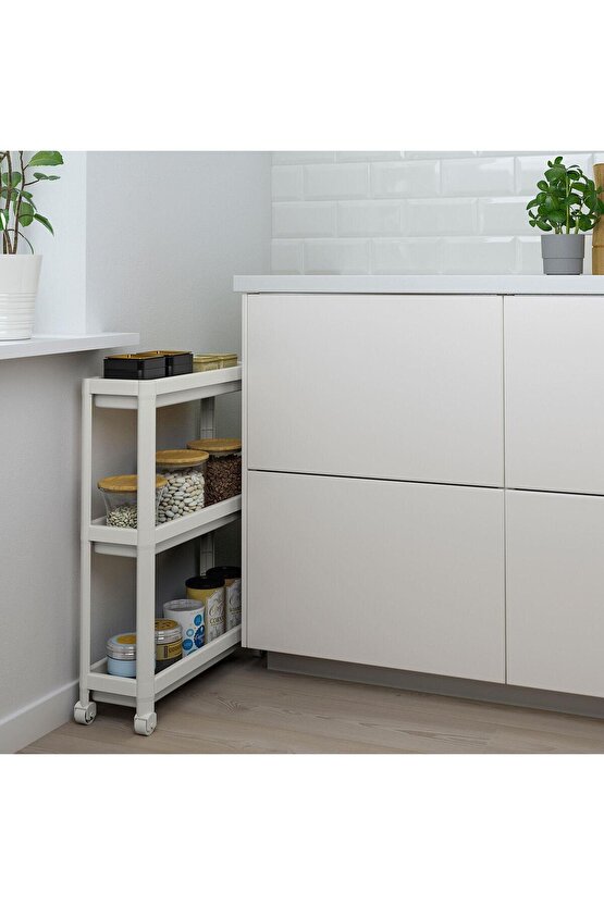 Servis Sehpası Beyaz 54x18x71 cm Mutfak-Banyo Düzenleyicisi 3 Katlı Tekerlekli