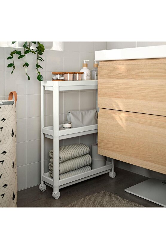 Servis Sehpası Beyaz 54x18x71 cm Mutfak-Banyo Düzenleyicisi 3 Katlı Tekerlekli
