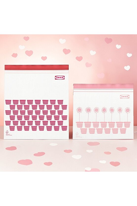 ISTAD Kilitlenebilir ve Yıkanabilir Buzdolabı Poşeti, Kırmızı-Pembe, 2,5 Lt Ve 1,2 Lt, 50 Adet