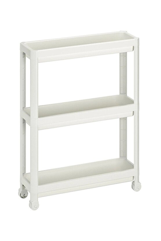 QUİCK 3 Katlı Servis Sehpası 54x18x71 Cm Tekerlekli Plastik Banyo Rafı Düzenleyici Beyaz Raf 009466