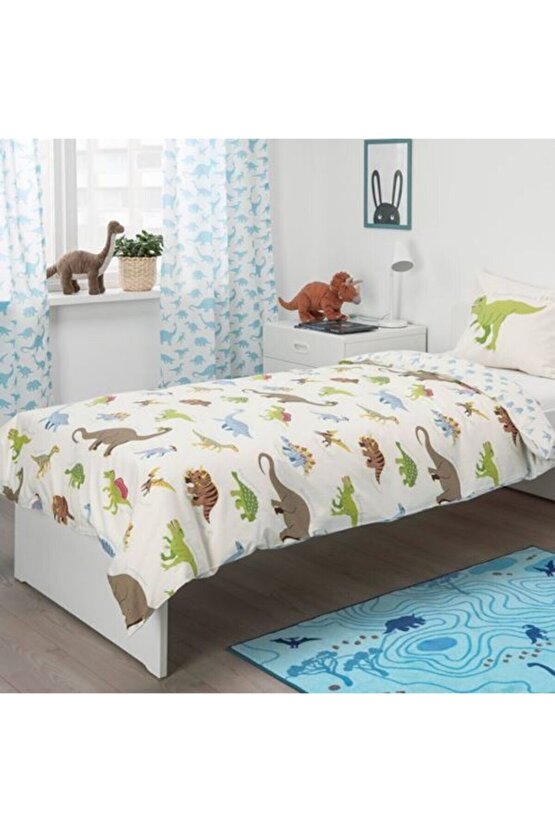 Tek Kişilik Çocuk Nevresim Takımı Çift Taraflı,dinazor Figürlü-150x200-çarşafsız