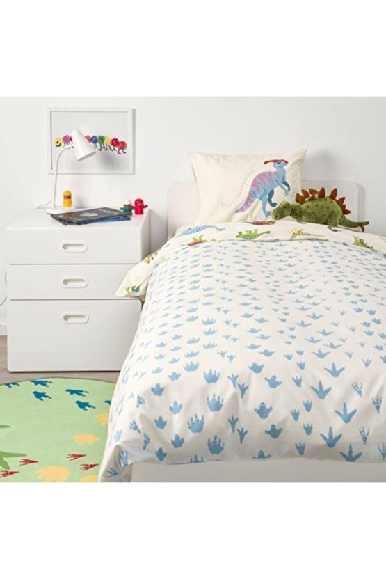 Tek Kişilik Çocuk Nevresim Takımı Çift Taraflı,dinazor Figürlü-150x200-çarşafsız