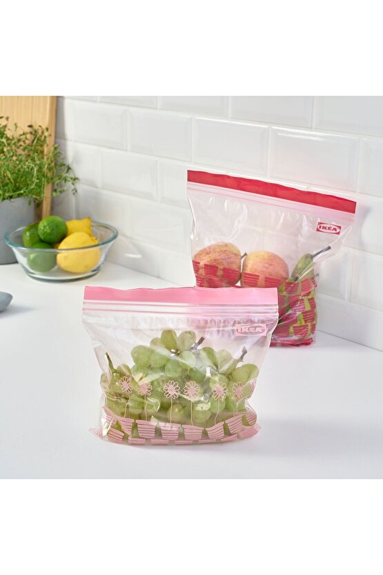 ISTAD kilitlenebilir buzdolabı poşeti , kırmızı-pembe, 2,5 lt ve 1,2 lt, 50 adet