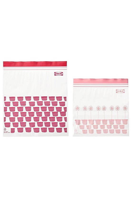 ISTAD kilitlenebilir buzdolabı poşeti , kırmızı-pembe, 2,5 lt ve 1,2 lt, 50 adet