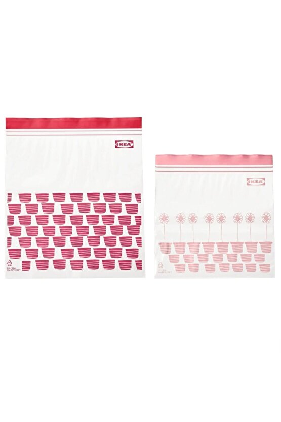 Istad Kilitlenebilir Buzdolabı Poşeti, 50parça 25x24cm 25 Adettir.21x19cm 25adet Pembekırmızı
