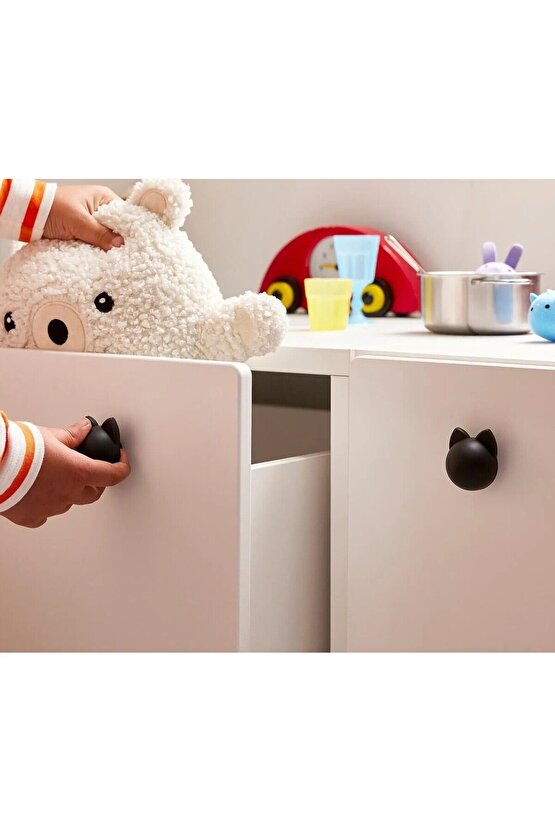 QUİCK 2 Adet Çocuk Odası Dolap Kulpu Çap 3,8 Cm 2li Set Çekmece Şekilli Dolap Topuzu Antrasit 006513