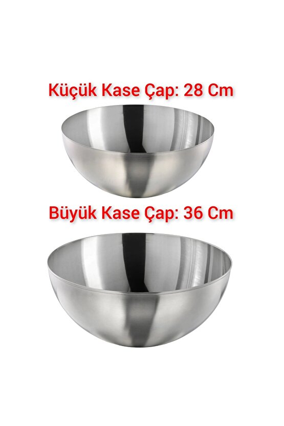 2 Adet Büyük Servis Kasesi Karıştırma Kabı 28 Cm 5.4 lt ve 36 Cm 11.5 lt Salata Kase Paslanmaz Çelik