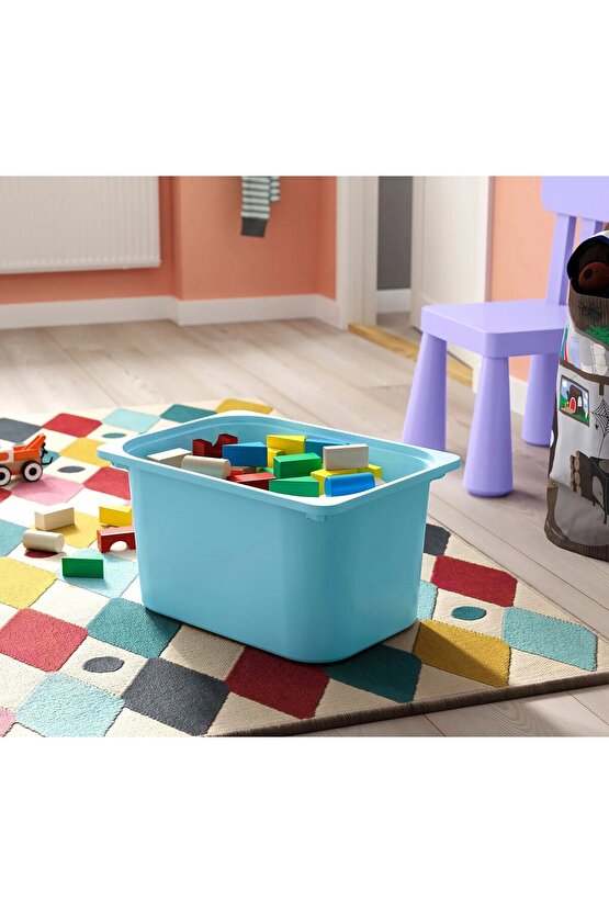 QUİCK 2 Adet Açık Mavi Çocuk Odası Eşya Oyuncak Saklama Kutusu 42x30x23 Cm 2li Set Saklama Plastik