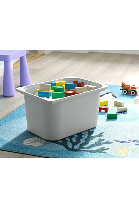 QUİCK 2 Adet Gri Çocuk Odası Eşya Oyuncak Saklama Kutusu 42x30x23 Cm 2li Set Saklama Plastik