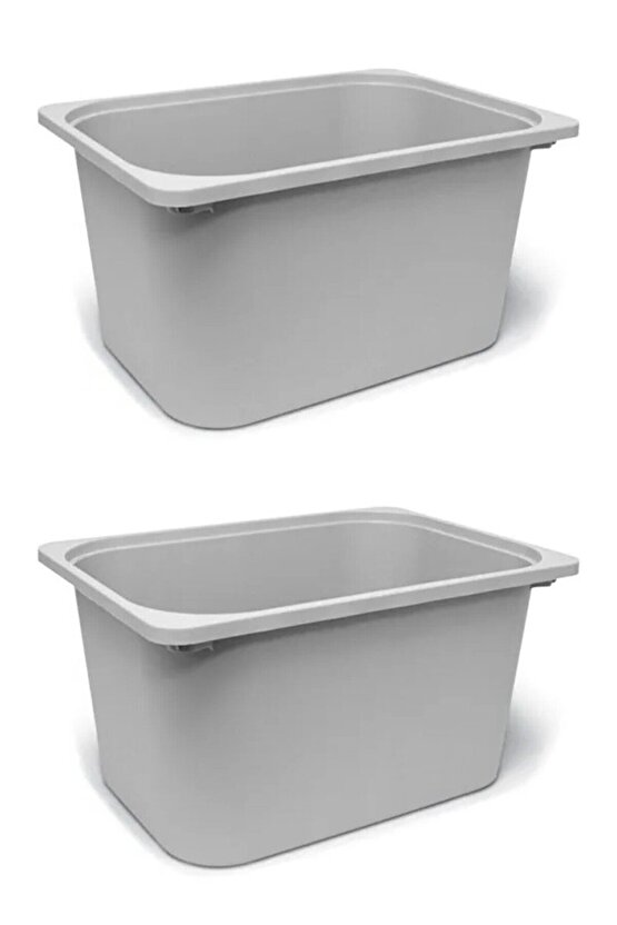 QUİCK 2 Adet Gri Çocuk Odası Eşya Oyuncak Saklama Kutusu 42x30x23 Cm 2li Set Saklama Plastik