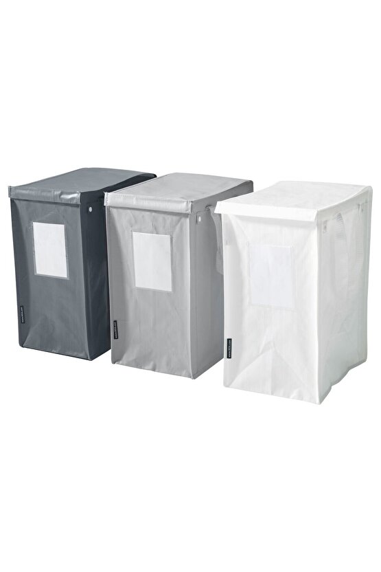çamaşır sepeti, beyaz-koyu gri-açık gri, 35 lt, 3 adet