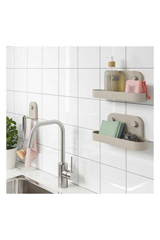 Öbonas Vantuzlu Duvar Rafı Bej 28 Cm