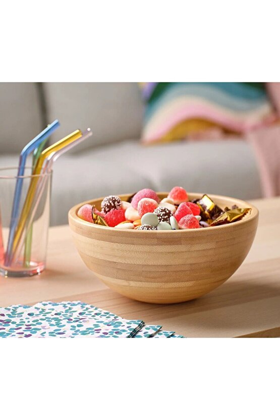 QUİCK Büyük Servis Kasesi (Çap 20 cm ve 28 Cm) Set Salata Sunum Kasesi Bambu 009876