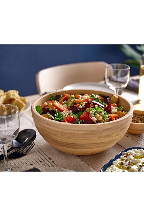 QUİCK Büyük Servis Kasesi (Çap 20 cm ve 28 Cm) Set Salata Sunum Kasesi Bambu 009876