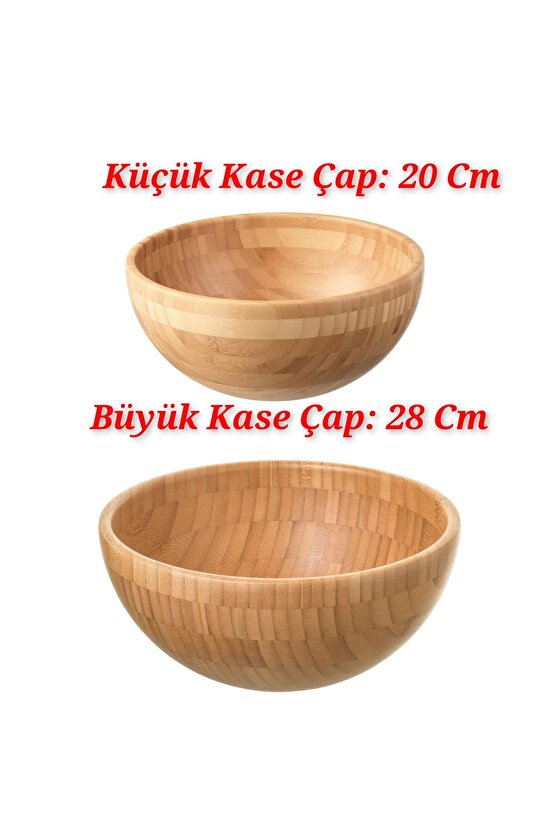 QUİCK Büyük Servis Kasesi (Çap 20 cm ve 28 Cm) Set Salata Sunum Kasesi Bambu 009876