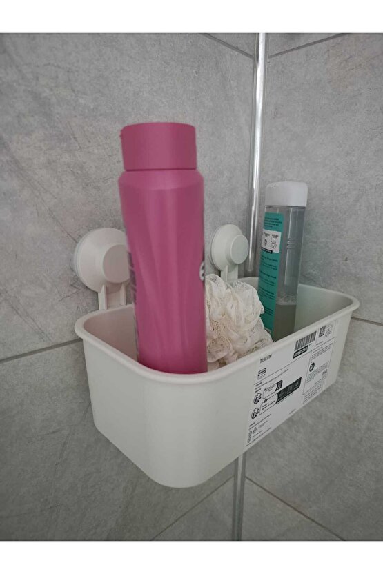 Beyaz Duş Sepeti Kare Banyo Raf Vantuzlu Banyo Rafı 28x17x17