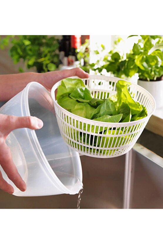 QUİCK Döndürmeli Salata Kurutma Aparatı Çap 23 Cm Pratik Sebze Kurutucu Yükseklik 16 Cm Beyaz 001326