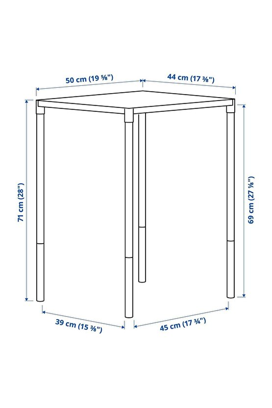 FEJAN Balkon Masası, Beyaz, Uzunluk: 50 cm Genişlik: 44 cm Yükseklik: 71 cm
