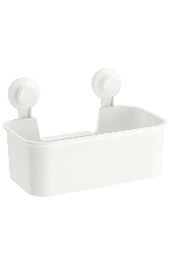 QUİCK Vantuzlu Banyo Duş Sepeti 28x17x17 Cm Plastik Banyo Rafı Beyaz Renk