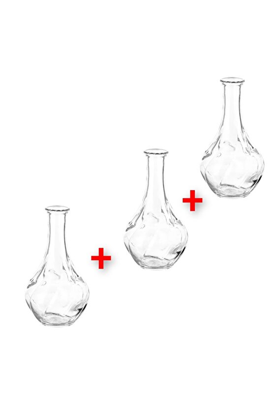 QUİCK 3 Adet Cam Vazo Yükseklik 17 Cm 3lü Set Dekoratif Çiçek Vazosu Şeffaf Bitki Vazosu