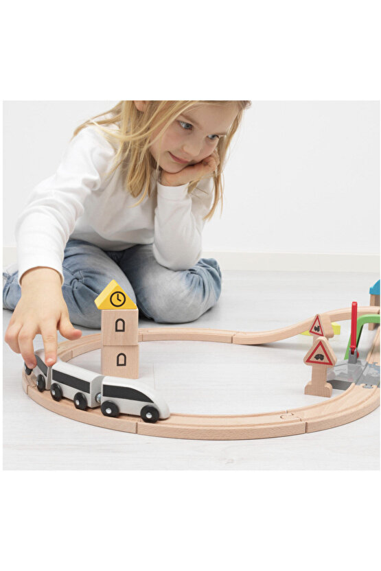 LILLABO TREN SETİ 45Lİ ÇOK PARÇALI TREN SETİ AHŞAP TREN
